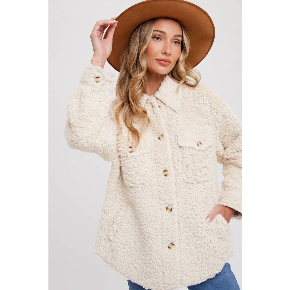 Boucle Woven Button Front Off White Jacket